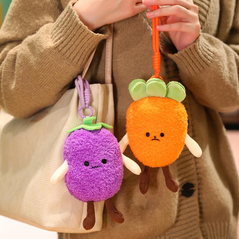 16cm Vegetable Plush Pendant Stuffed Humanoid Eggplant Carrot Potato Keyring Decor Plushie for Bag Gift