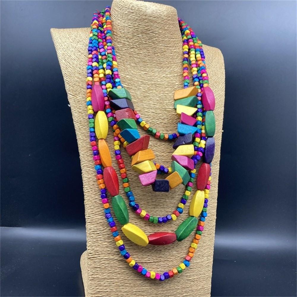 Handmade Wooden Beaded Necklace Multi-Layer Bohemian Party Jewelry for Casual Wear