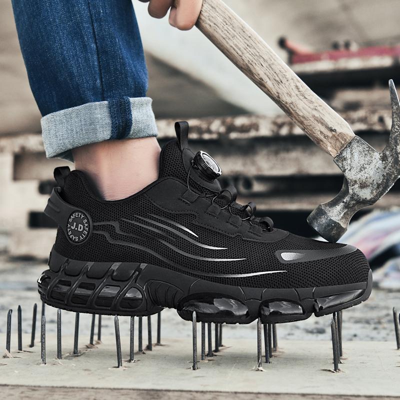 Кроссовки рабочие с вращающимися кнопками, воздушная подушка, стальной носок, защитные ботинки, противоударные рабочие туфли, неразрушаемая защитная обувь для мужчин