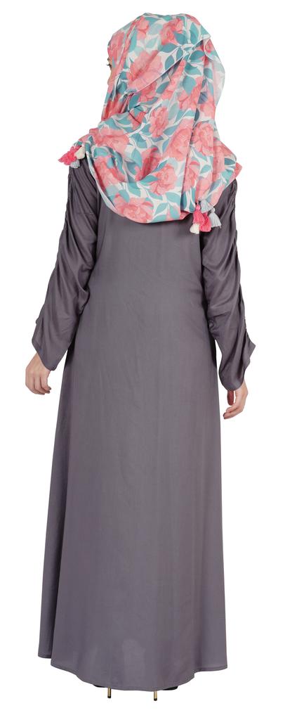 Bimba Islamic Clothes For Women Long Dress With Printed Hijab Scarf Rayon Abaya Maxi Front Button Muslim