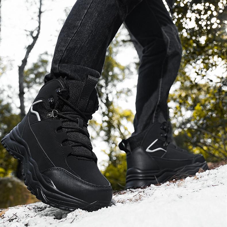 Мужские зимние бархатные ботинки для снега, повседневные теплые хлопковые ботинки на шнуровке из искусственной кожи, большие высокие толстые нескользящие водонепроницаемые ботинки 39-48