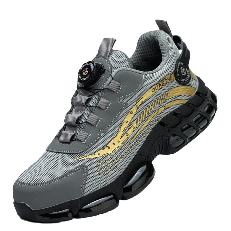 Lightweight Fly-Knit Safety Shoes with Rotating Button – Anti-Smash and Anti-Puncture Work Shoes for Construction
