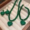 Набор из натурального камня: ожерелье, серьги, браслет. Ожерелье из бусин зеленого и розового агата, ожерелья с подвеской в виде сердца, женский цирконовый набор, подарки