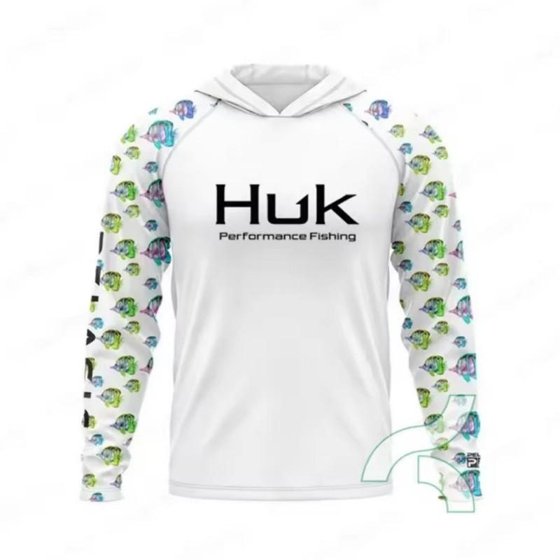 HUK Long Sleeve Hooded Fishing Shirt UPF 50 Lightweight Sun Protection Anglers