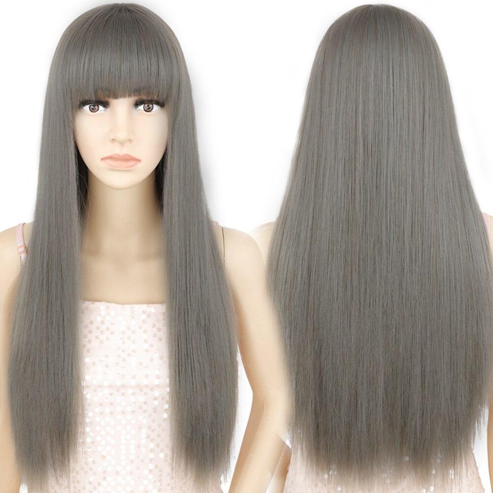MERISIHAIR Long Straight Pink Wig with Bangs Synthetic Wigs for Women Black Blue Cosplay Wigs Heat Resistant Wig