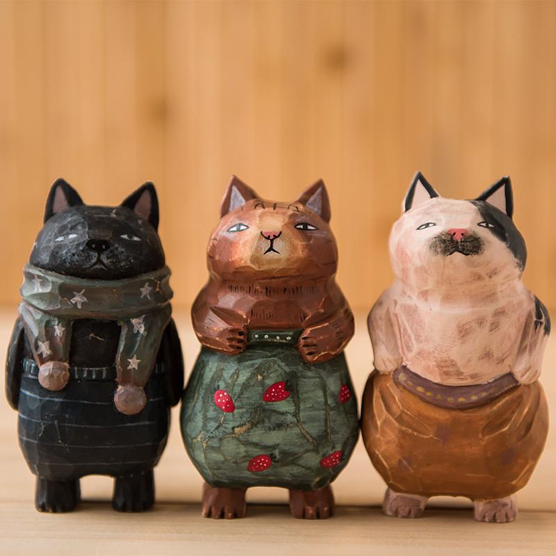 Деревянная фигурка кошки Декор Ручная работа Подарок для любителей кошек Домашний Офисный Дисплей