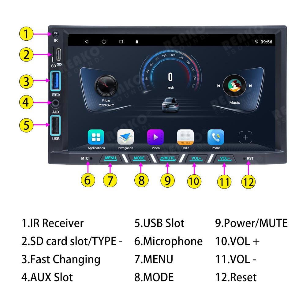 Reakosound 7'' Android Car Radio CarPlay Universal Car Gps Screen Adjustable 2 DIN Car Stereo Radio Navigation Player Head Unit