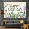 Cartoon Dragon Birthday Party Background Multi purpose Background with "Happy Birthday" Text, Colorful Dragon, Castle, and Stars