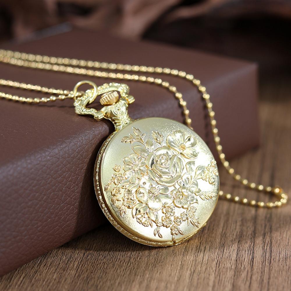 2pcs/set, Women's Pocket Watches, Vintage Classic Flower Women Pocket Watches with Chain Necklace with Box, The Perfect Gift for Lady.