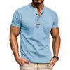 Summer Men's Henry Collar T-Shirts Solid Color Short Sleeve Tees Tops Men
