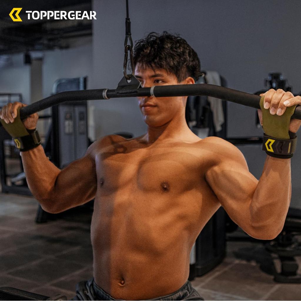 TOPPERGEAR Power Grips, Натуральная кожа, Рукоятки для силовых тренировок, Подходят для тяжелой атлетики и гребных упражнений (Зеленый, Средний размер)