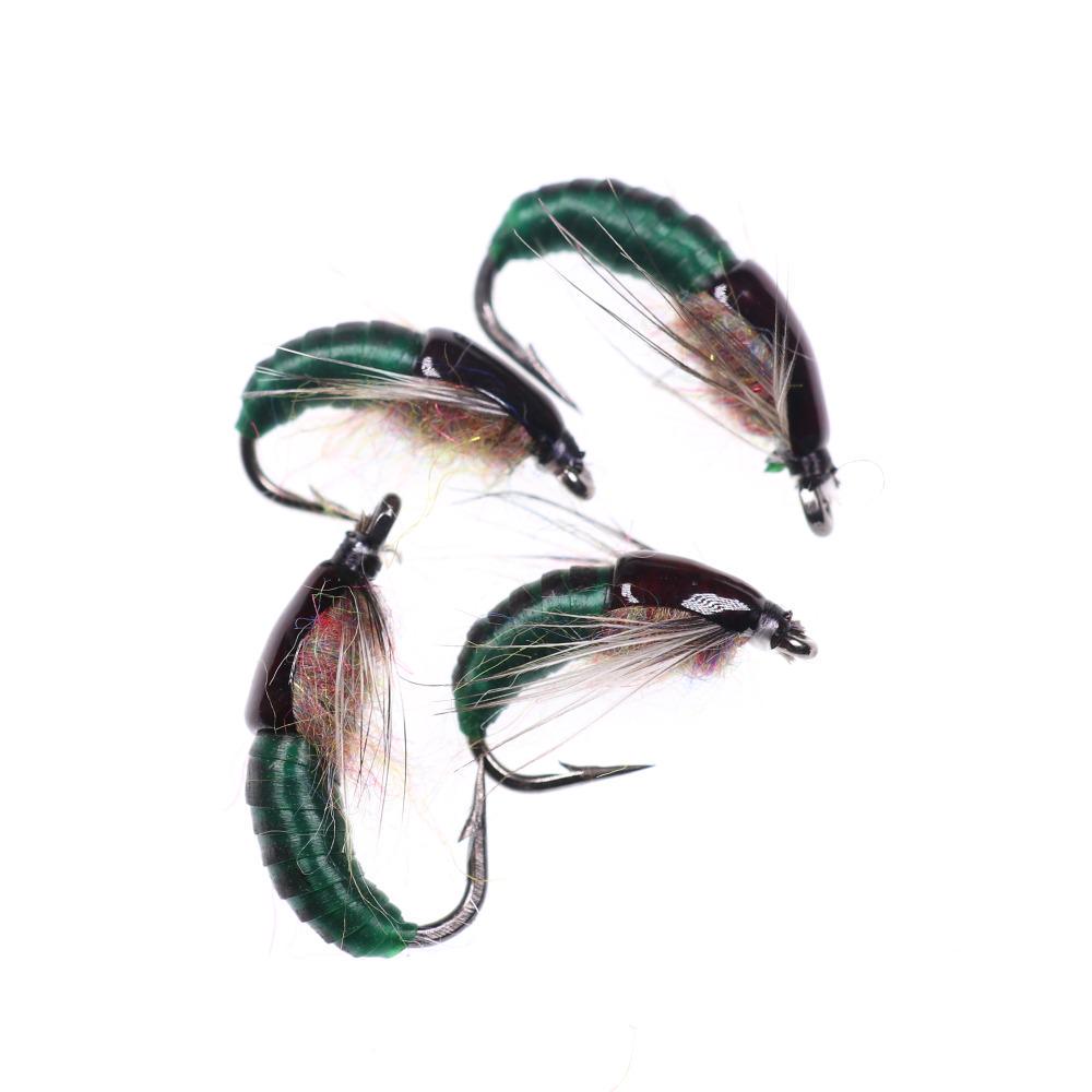 Wifreo 12PCS Fly Fishing Nymph Scud Worm Fly Realistic Aritificial Insect Bait Lures with Hook Size 8 10 12