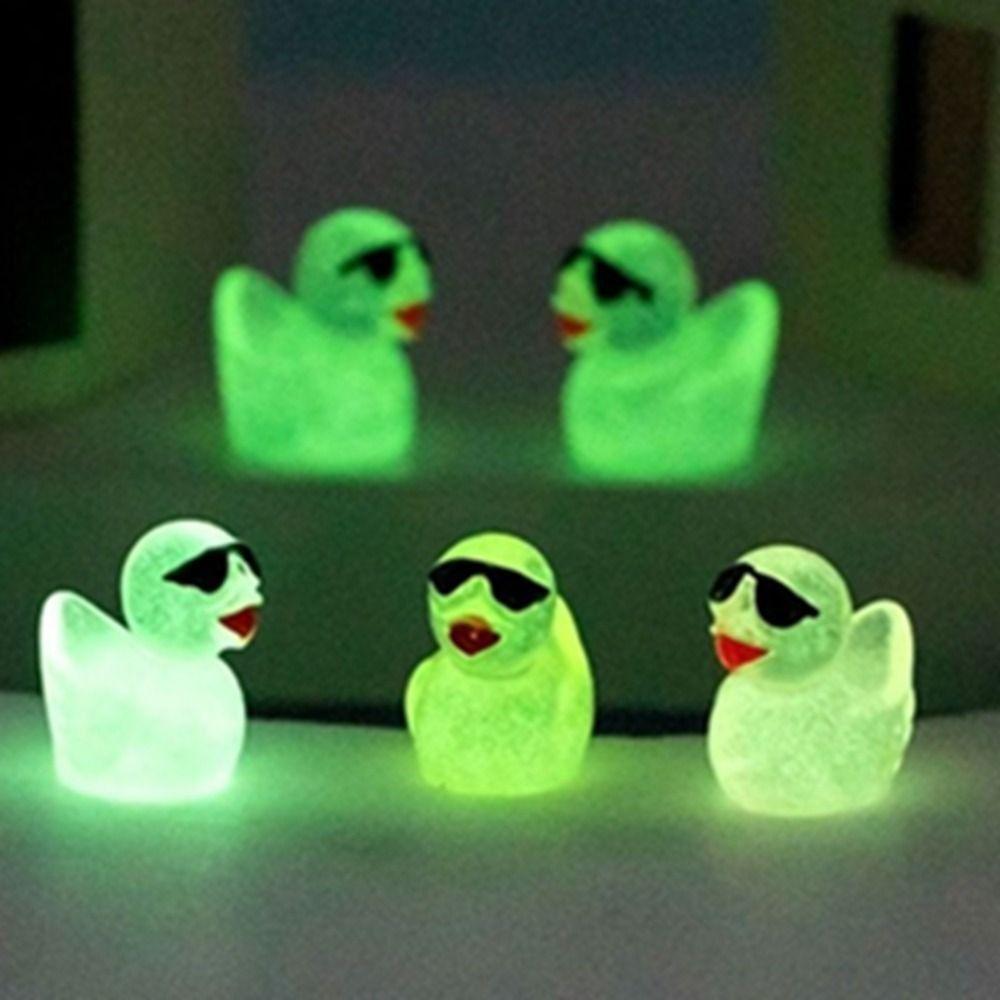 20Pcs Mini Wearing Sunglasses Duck Mix 12 Colors Resin Micro Landscape Luminous Ducks DIY Decoration Dollhouse Decoration
