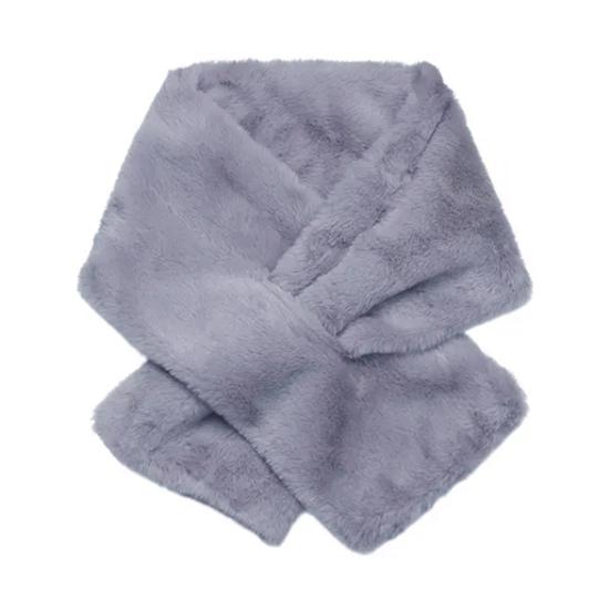 Women Winter Faux Rabbit Fur Cross Collar Solid Color Thickened Warm Scarf Plush Elegant Shawl Scarf Clothes Accessories