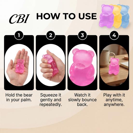 Relaxation Soft Toy Bear Shape Stress Relief Toy, Elastic Sensory Fidget High Density Travel Size Reliever Durable TPR Ball, Portable Pinch