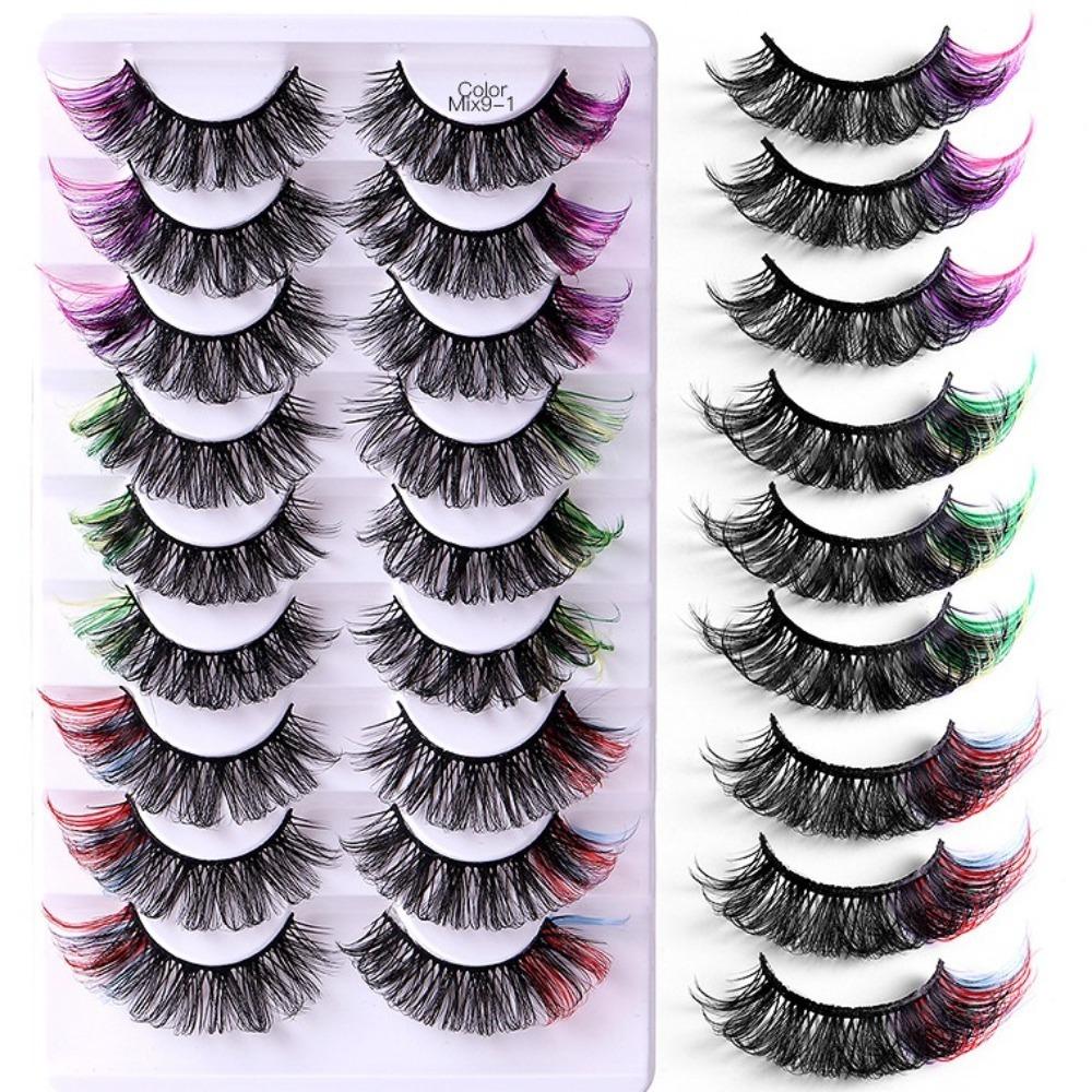 9 Pairs D Curl Colored Eyelashes Russian Long Thick Volume Fake Eye Lash Faux Mink Lashes Party