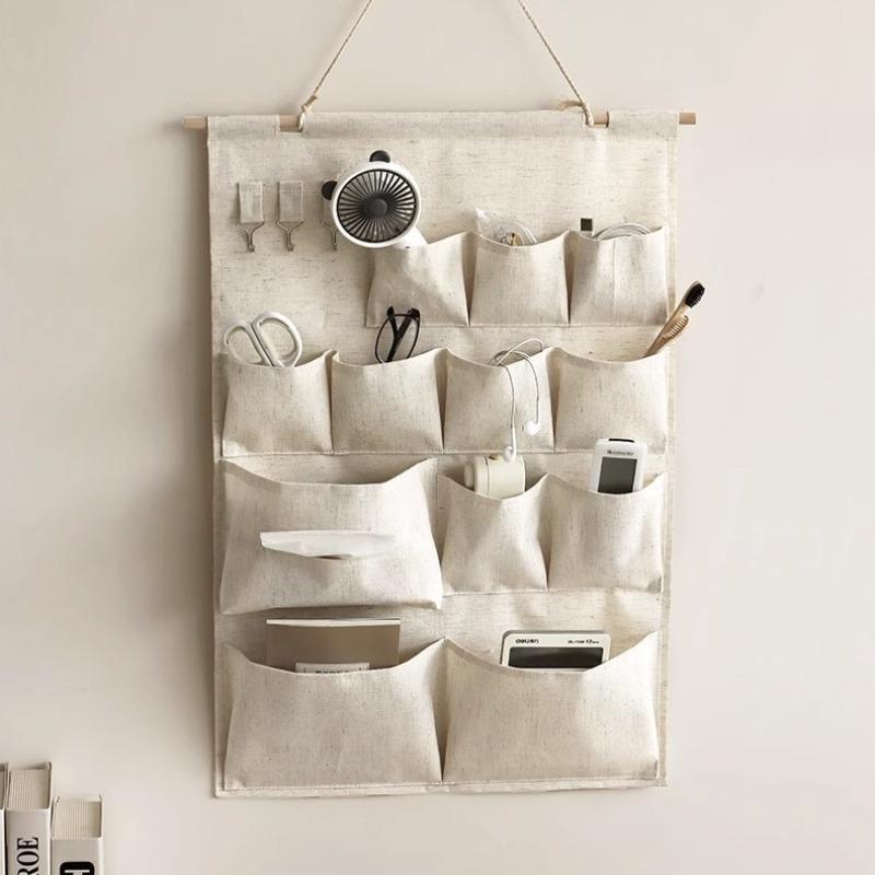 Wall-Mounted Fabric Storage Organizer for Door: Multi-Pocket Hanging Bedroom Dorm Room Cloth Pouch with Cell Phone Pocket
