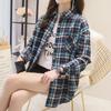 Lattice Print Blouse Women Long Sleeve Turn Down Collar Button T Shirts Tops