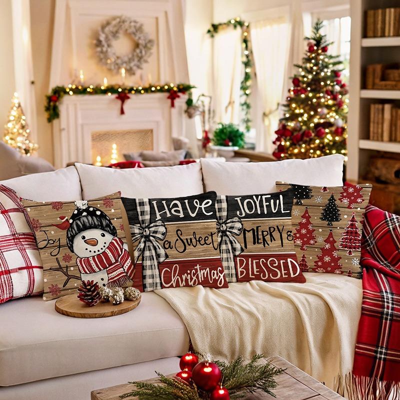 Christmas Pillow Covers 45x45cm Set of 4,Xmas Trees Ornaments Winter Holiday Cushion Case for Home Sofa Couch