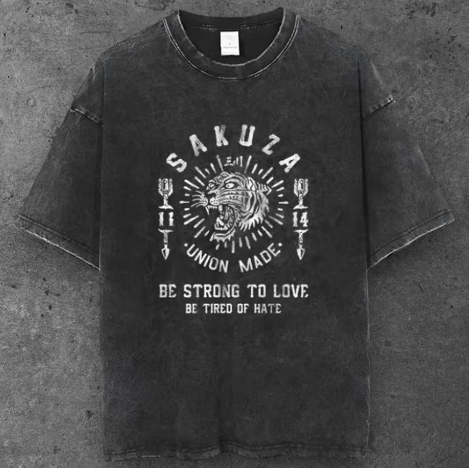 Unisex Roaring Tiger Oversized T Shirt Washed Black Retro Y2K Streetwear S-2XL