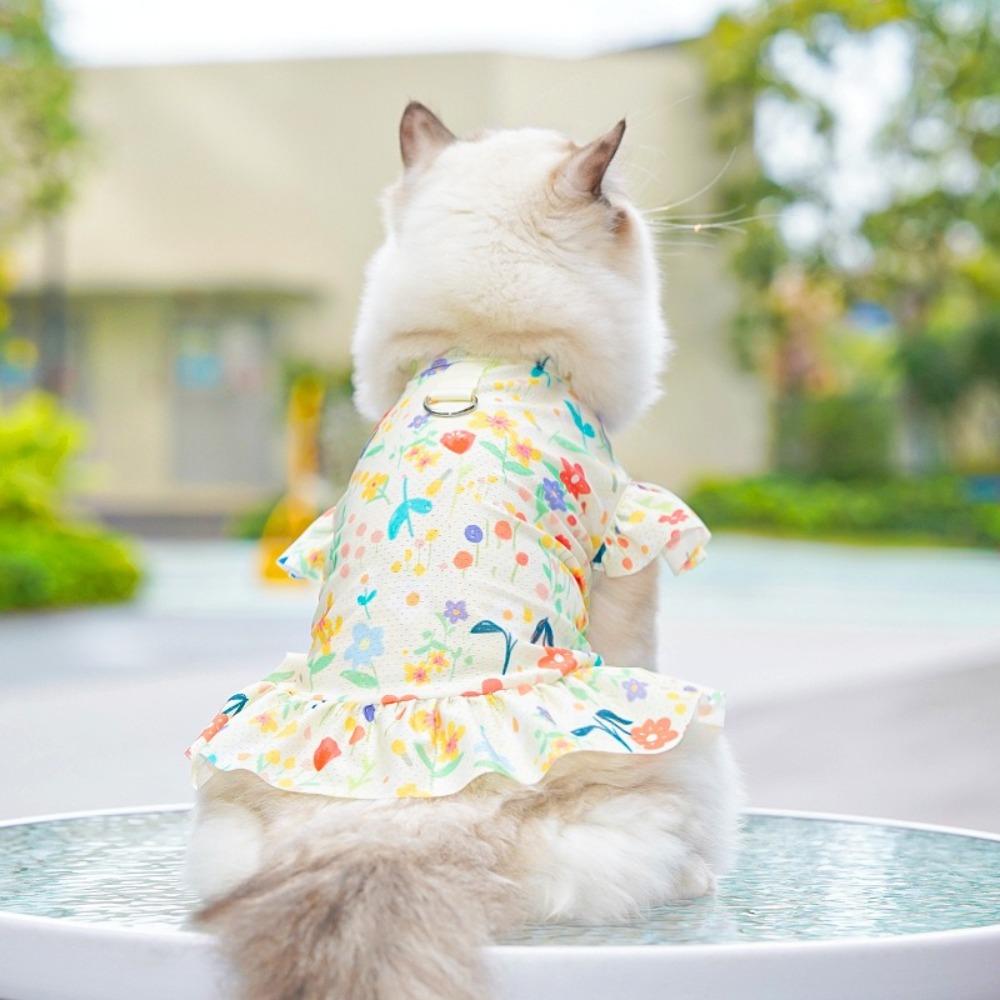 Дышащая Цветочная Юбка для Собаки Регулируемая Мягкая Ледяная Шелковая Одежда для Собак Цветочный Узор Удобная Юбка с Летящими Рукавами для Питомца