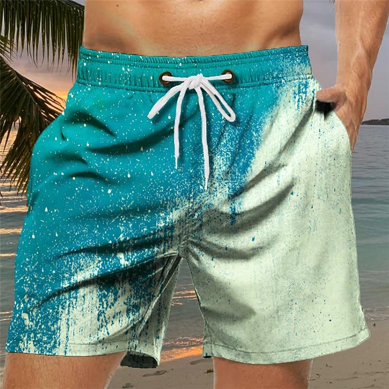 Мужские плавки с градиентным рисунком, шорты для плавания, board shorts, средняя посадка, гавайский, бохо, повседневные