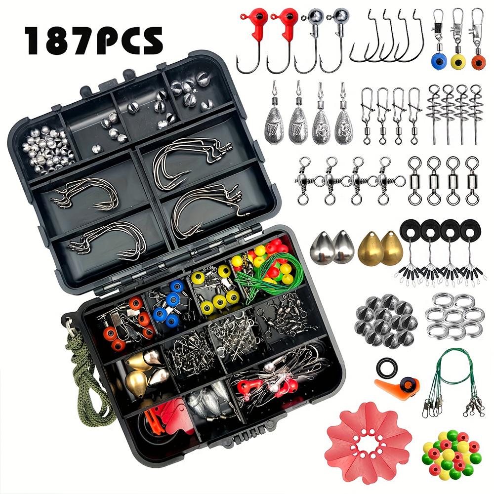 187pcs Complete Fishing Kit - HUAPUDA Tackle Box with Hooks, Bait, Sinkers for Outdoor Fishing Adventures