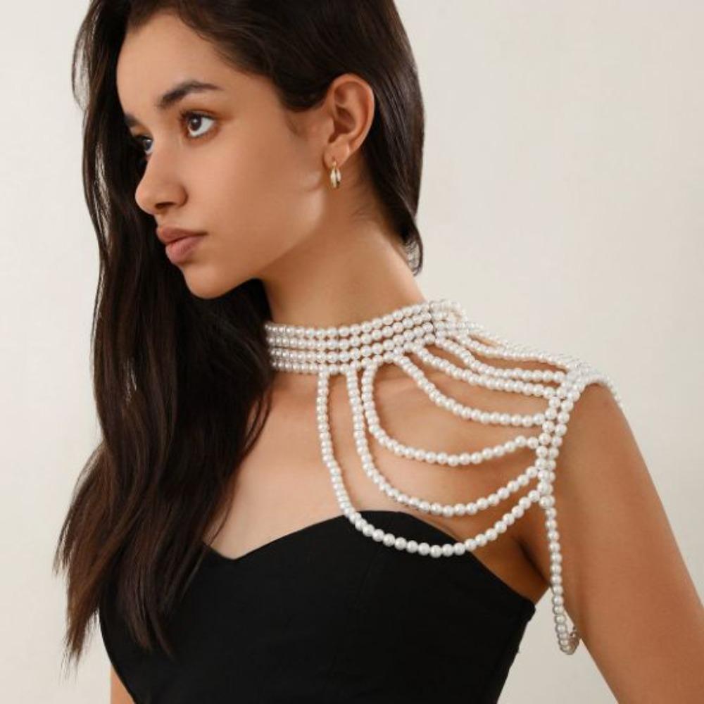 Imitation Pearl Shoulder Chain Necklace Pearl Tassel Body Chain Jewelry Women Jewelry