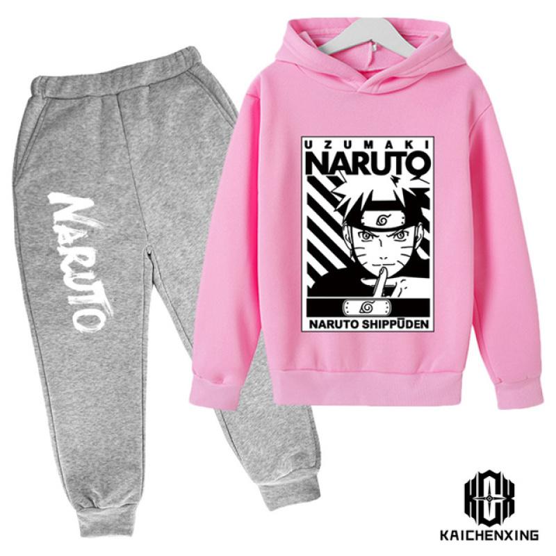 Одежда с длинными рукавами Наруто для мальчиков, одежда для детей 4–14 лет, детские комплекты, повседневный хлопковый спортивный костюм для маленьких мальчиков, комплект с капюшоном и штанами