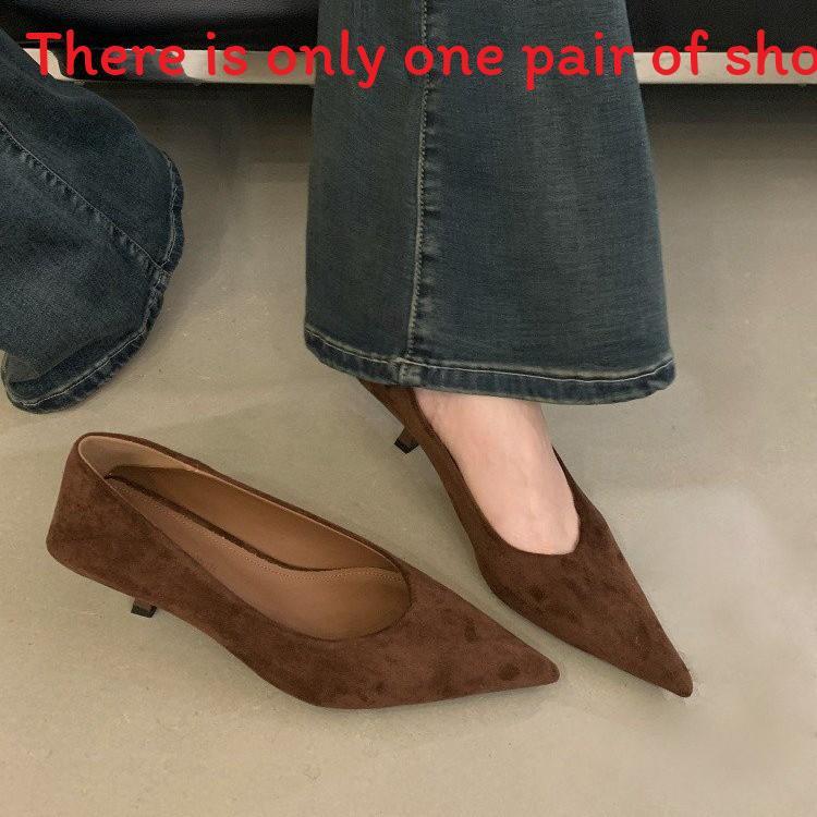 French Vintage Style Pointed Toe Suede High Heels For Women Office Wear