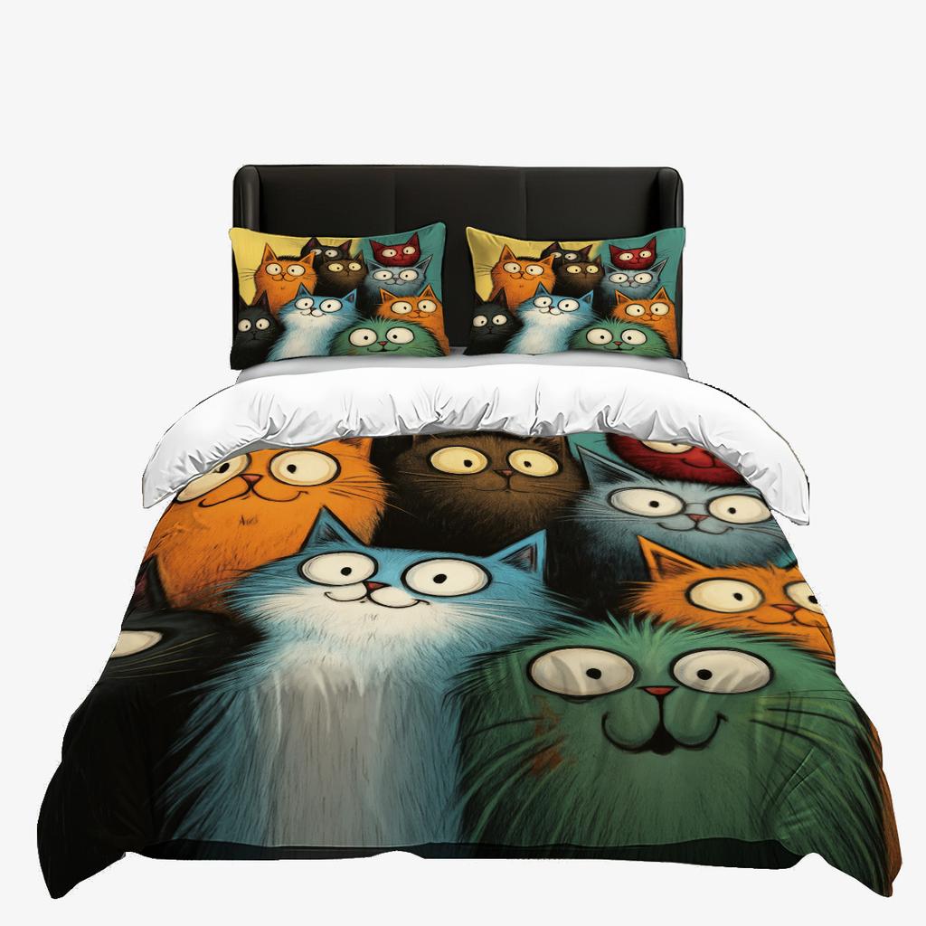 Home Textiles Cartoon Cat Children's Bedding Kit Skin-friendly Grinding Student Dormitory Three-piece Set No Sheets