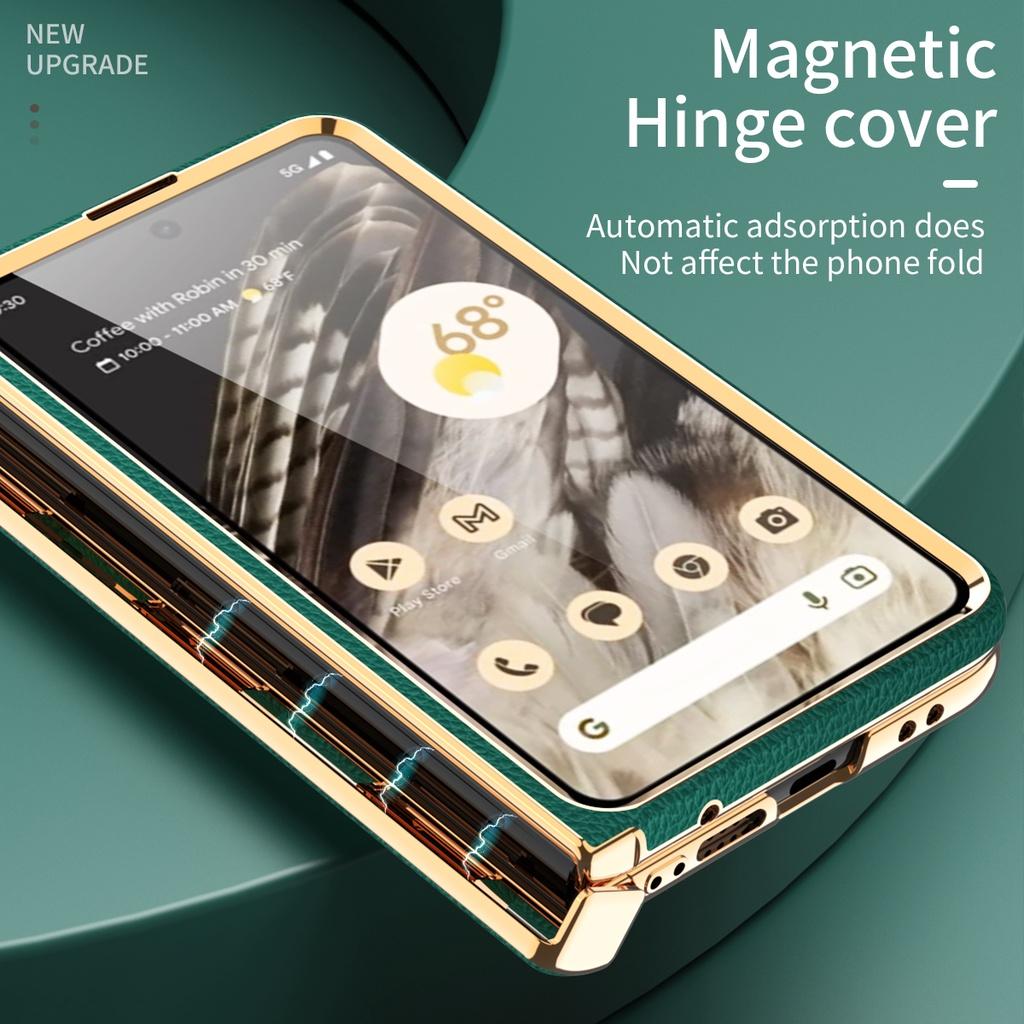 Чехол из искусственной кожи для Google Pixel Fold, подставка из закаленного стекла, тонкий противоударный складной защитный чехол с петлями