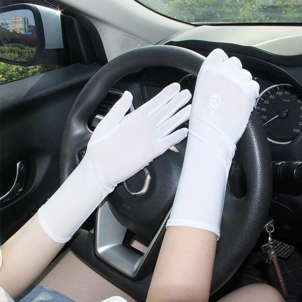 Summer Embroidered Breathable Stretch Anti-slip Sunscreen Gloves Mittens Driving Glove Anti UV