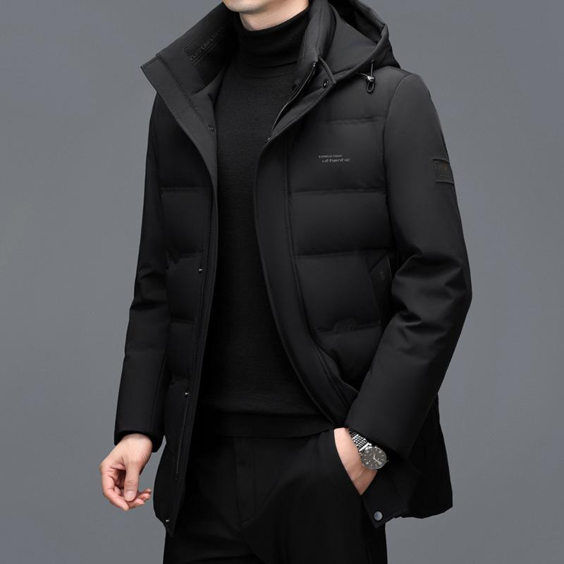 Winter Men's Casual Mid-length Down Jacket Middle-aged and Elderly Loose White Duck Down Large Size Men's Thickened Down Jacket