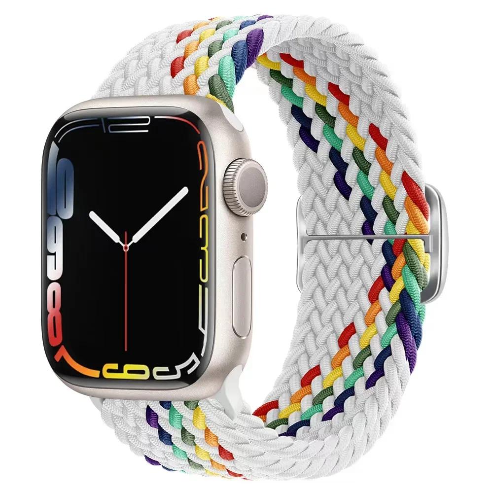 Плетеный ремешок Solo Loop для Apple Watch 10 Band 42 мм 46 мм 45 мм 44 мм 40 мм 9 8 7 6 5 4 SE 2 Регулируемый эластичный нейлоновый ремешок iWatch Ultra