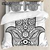Hamsa Hand Duvet Cover Set Microfiber Golden Lucky Hand Of Fatima Bohemian Quilt Cover Black Gold Bedding Set Queen Room Decor