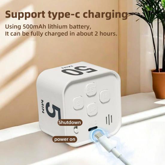 Цифровой кубический таймер Помодоро Визуальный таймер для учебы, фитнеса, обратного отсчета, продуктивности с технологией автопереворота, бесшумной работой, вибрацией