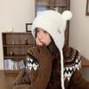 Cute Bear Ears Knitted Plush Hat for Women Autumn and Winter Warm Ear Protection Bag Head Hat Large Head Circumference Casual Windproof