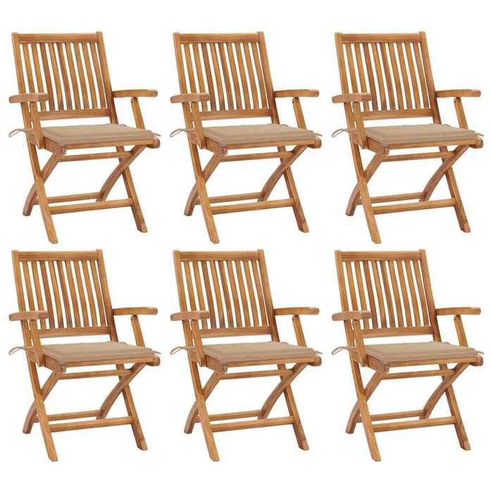 Maison Exclusive - Chaises pliantes avec coussins, 6 pièces, en teck massif