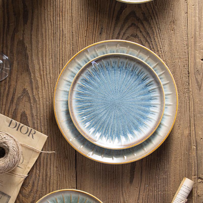 Qinkai Romantic Roman Relief Green Ceramic Dinner Plate, 10.75-inch