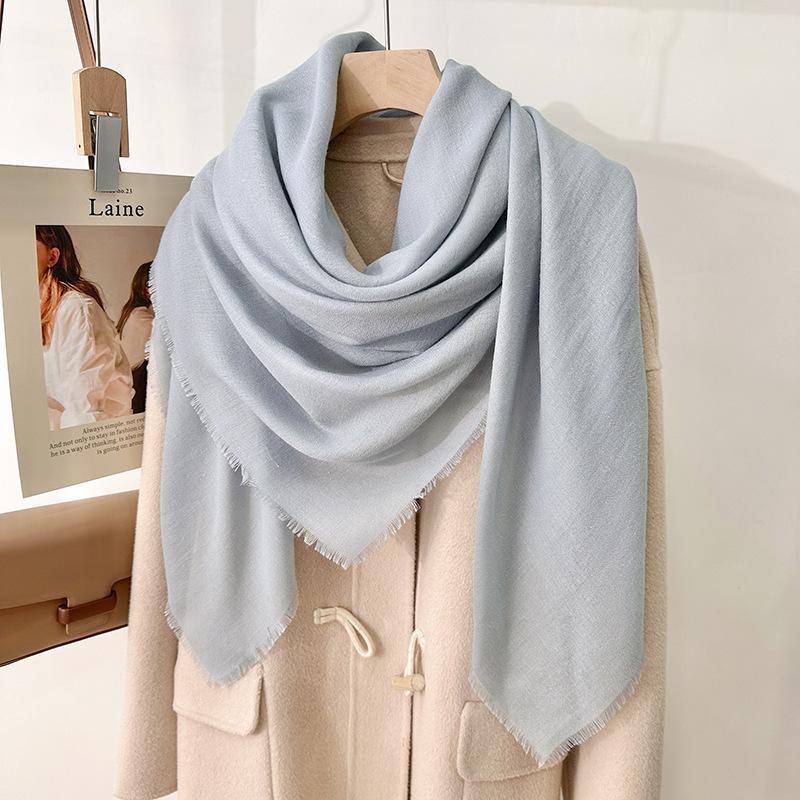 Simple Literary and Artistic Yarn with Sunscreen, Elegant Shawl, Women's Solid Color Square Short Fringed Temperament Scarf