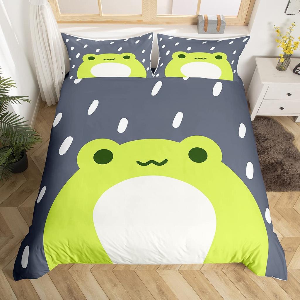 Пододеяльник Kawaii Frog King Queen Комплект постельного белья с изображением животных из мультфильмов Забавный дикий стеганый чехол для детской спальни Мягкий пододеяльник