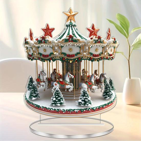 Christmas Ornament Waterproof Acrylic 2D Flat Carousel Xmas Themed Ornament Large Size Table Home Decoration