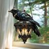 Raven On Lantern Suncatcher Decoration Indoor Outdoor Gothic Halloween Crow On Lamp Stained Glass Acrylic Hanging Ornament Pendant