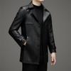Large Size Middle-aged Men's Fleece Sheepskin Leather Jacket, Mid-length Coat, Lapel Daddy Leather Jacket
