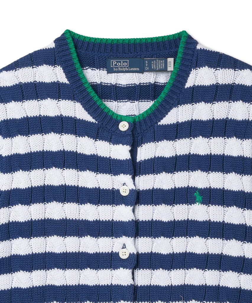 POLO RALPH LAUREN Женский полосатый хлопковый свитер с косами, короткий рукав - Синий Yacht/Белый