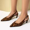 Women's Heels Mules Shoes Summer Fashion Flock Black Brown Red Leopard Party Wedding Office Shoes Female Point Toe Slingbacks