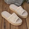 Fashion Ladies' Lace Linen Slippers Women's Sexy Grass Woven Slides Outdoor Light Comfortable Sweet Mesh Handmade Shoes Home EVA Sandals