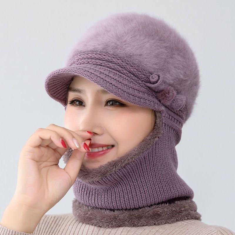 Новая осенне-зимняя вязаная шапка для мам, утолщенная и бархатная теплая хлопковая шапка с шарфом