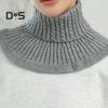 Women Fake Scarf High Collar Twist Texture Ruffle Trim Solid Color Knitting Collar Autumn Winter Thickened Warm False Collar